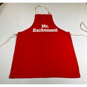 Vintage Now Designs Apron Mr Excitement Red Cotton Made in USA Retro Kitchen